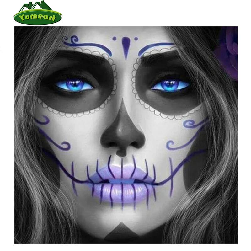 

5D Diy Diamond Painting Skull Woman Cross Stitch Horror Halloween Needlework Home Decorative Full Drill Diamond Embroidery
