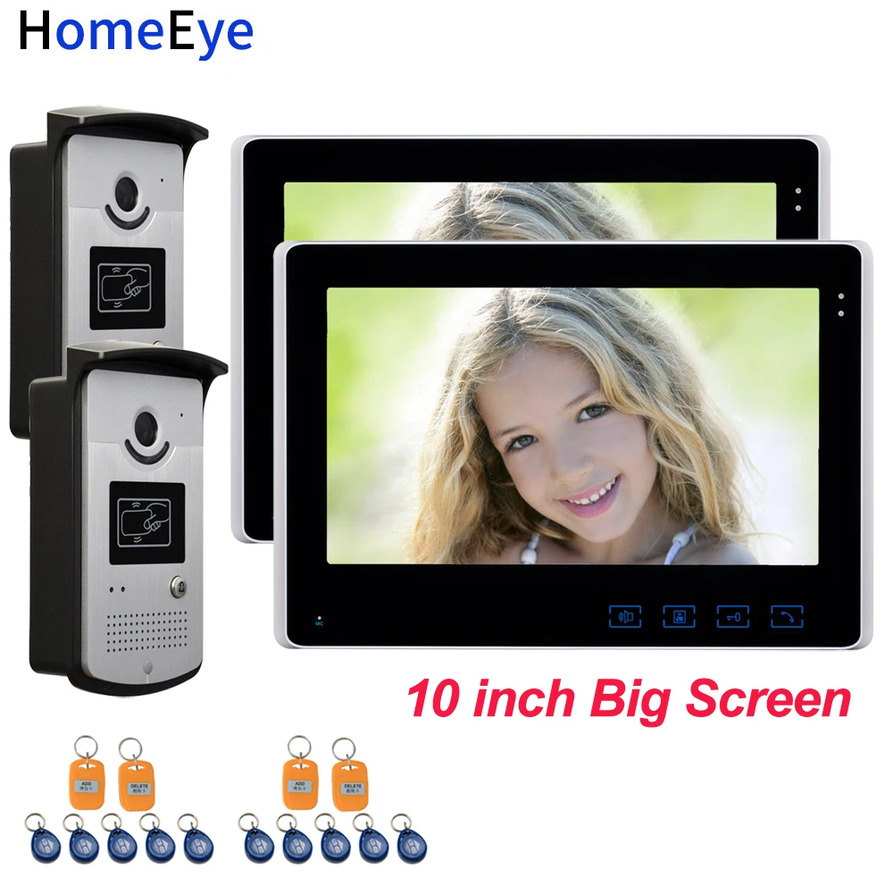 10'' big Screen Video Door Phone Video Intercom Home Access Control System+RFID Card Reader 1200TVL Waterproof Touch Button OSD
