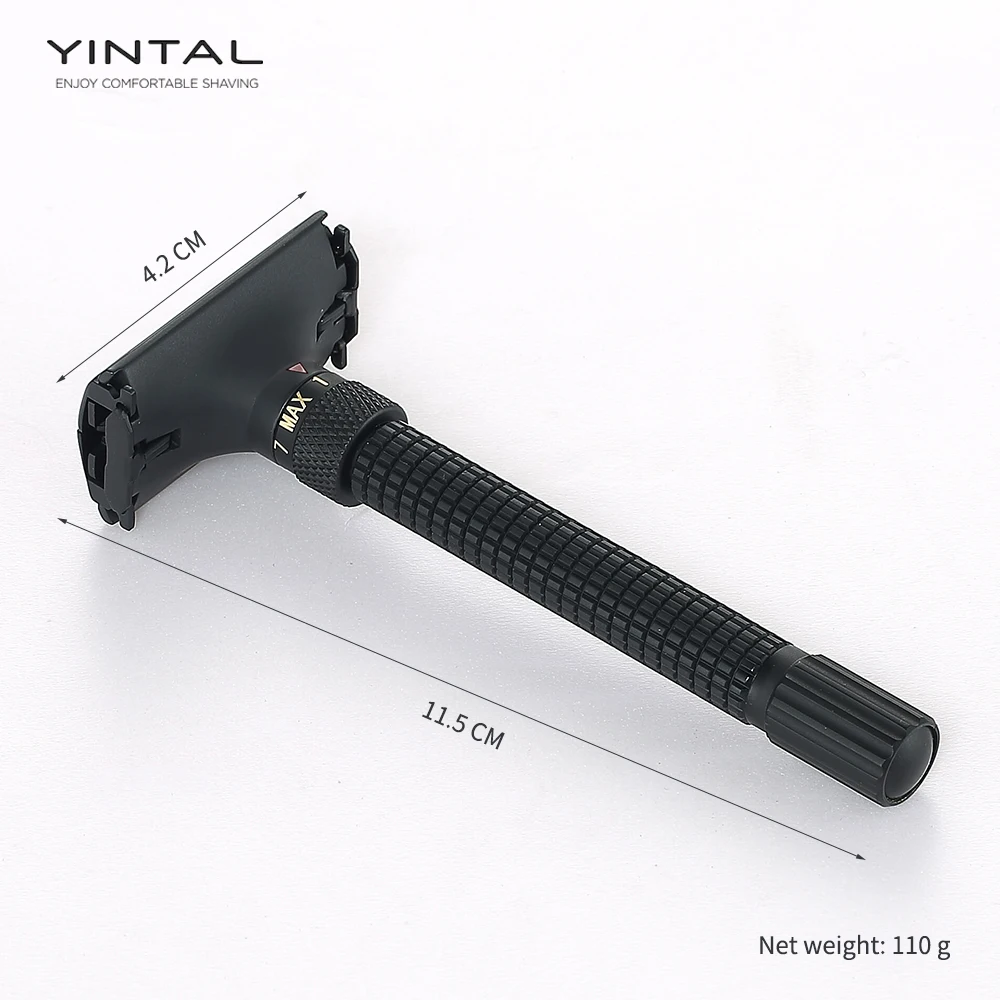 Goede YINTAL Nieuwe Verstelbare Vlinder Open Dubbele Rand Scheermes Matte BLACK Messing Scheermessen Ontworpen Door WEISHI