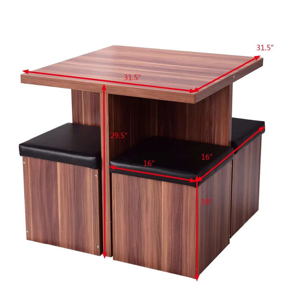 Giantex 5 Pieces Wood Dining Table and 4 Stools Set Modern Kitchen Dinette Table Set Dining Room Storage Ottoman Stool HW54823NA