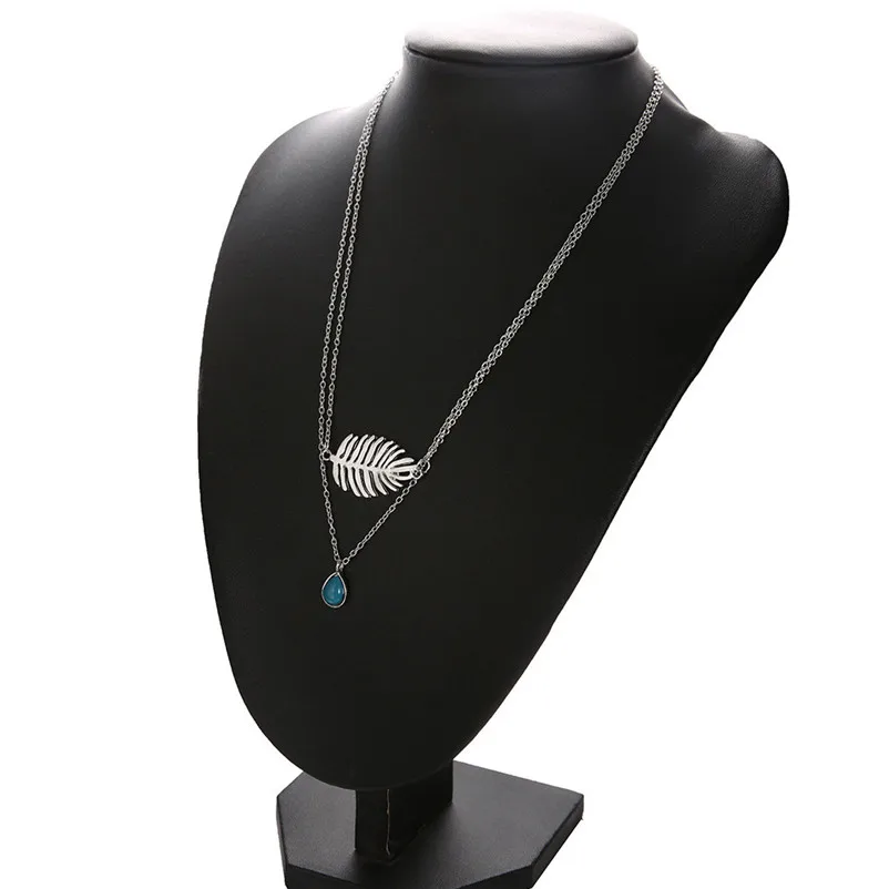 Necklace chain for women Fashion Feather Natural Stone Pendant Necklace Chain Elegant Jewelry Collier ras de cou A24#N (5)