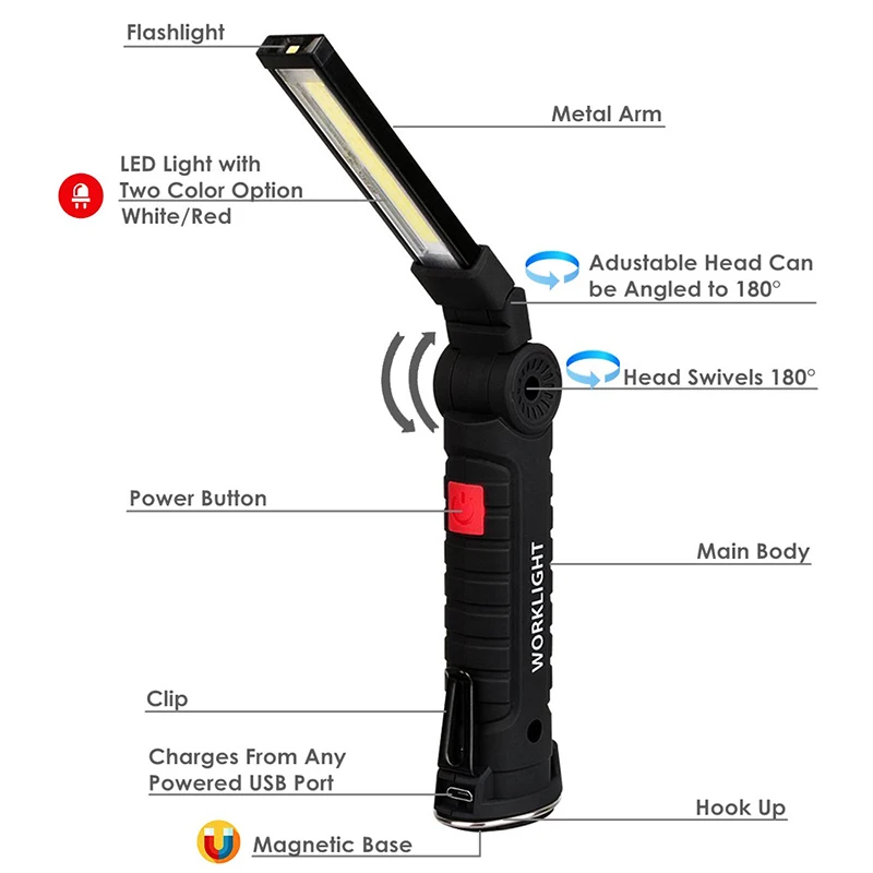 Zk20 USB Перезаряжаемый светодиодный светильник-Вспышка складной COB портативный рабочее освещение магнитное основание крюк инспекционный ремонт лампа для кемпинга