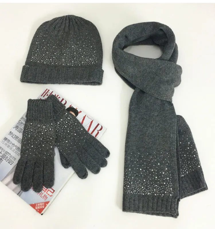  hat scarf set  Scarf, Hat & Glove Sets knitted  winter hat and scarf woman with diamond  (12)
