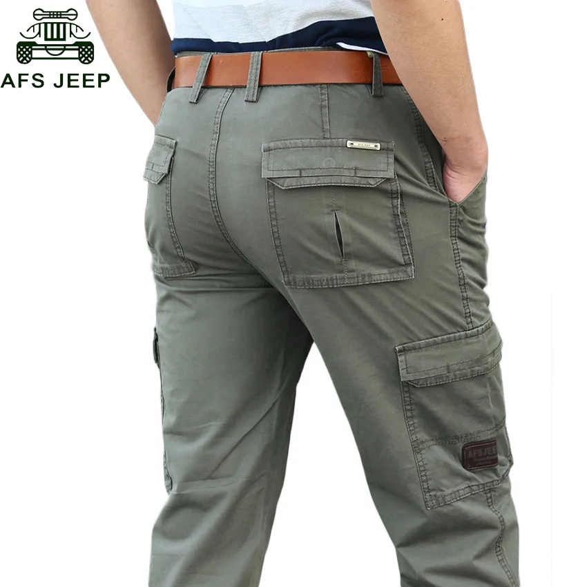 

AFS JEEP Brand Men's Casual Long Pants Autumn Winter Military Cargo Pants Loose Straight Multi Pocket Overalls Casual Trousers