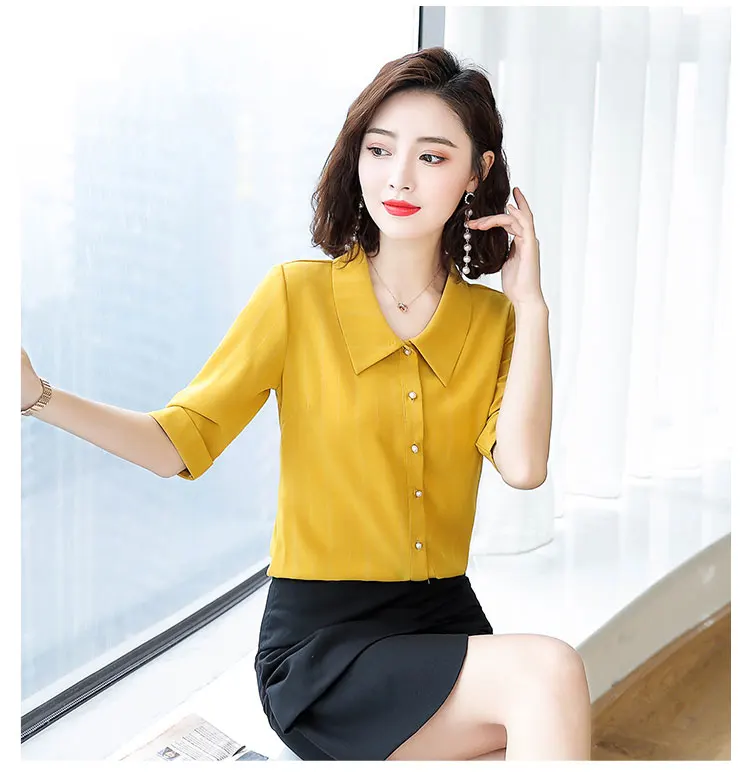 Модная элегантная женская шифоновая рубашка OL летняя официальная вертикальная полоса свободные блузки офисные женские темпераментные топы зеленый желтый