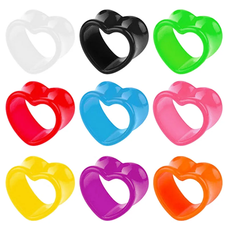1 Pair Acrylic Ear Tunnels Heart Shaped Hollow Ear Plugs Flesh Expander Gauges Plug Earlets