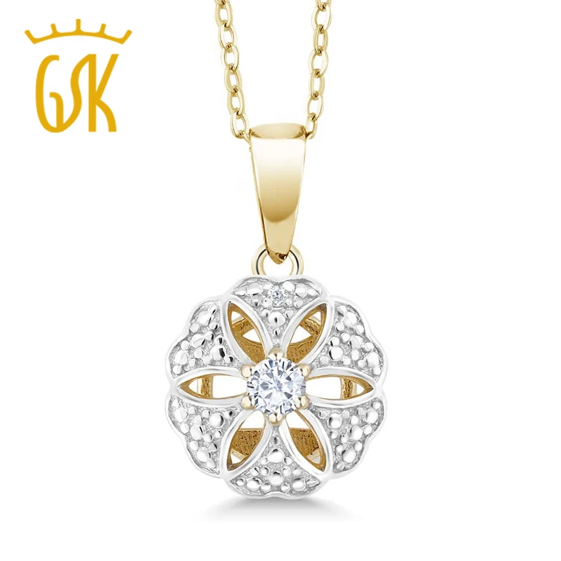 Создания Moissanite и 0.10 cttw Бриллиантовая подвеска 18 К желтого золота гальваническим
