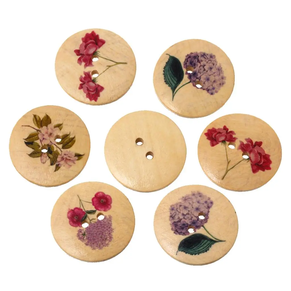 

Wood Sewing Button Scrapbooking Round At Random Two Holes Flower Pattern 3cm Dia,20 PCs new