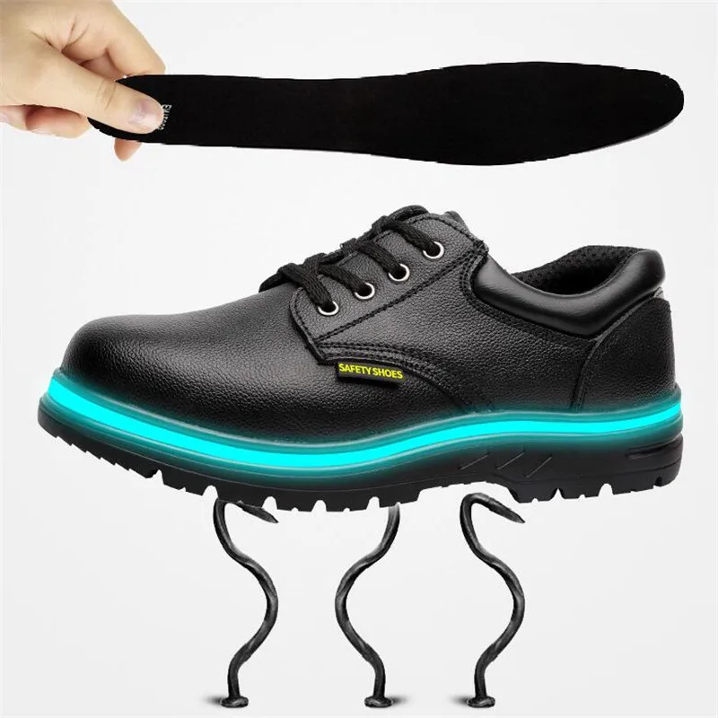 Черная рабочая обувь из натуральной кожи; Мужская защитная обувь со стальным носком; Строительная безопасная обувь; защитная обувь до лодыжки; рабочие ботинки