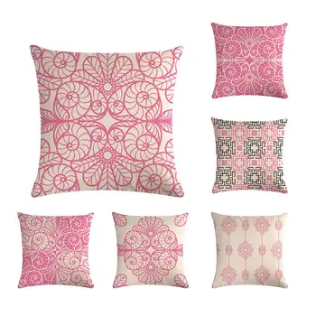 

45x45cm Geometric Cotton Linen Cushion Cover Pink Throw Pillow Cover Home Decor For Sofa Office Decorative Pillowcase