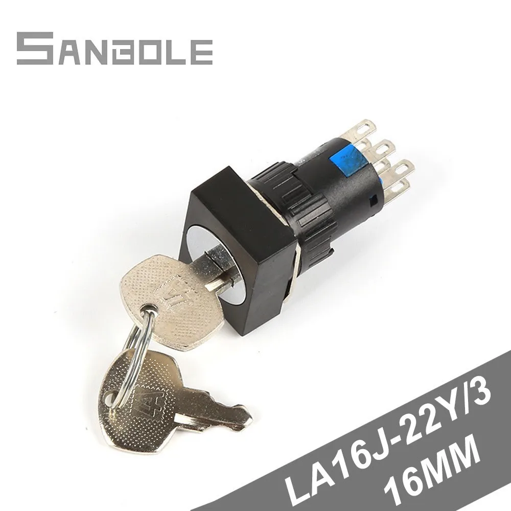 

Silver Contact LA16J-22Y/3 Plastic Button Switch 220V/24V 3 position lock control button with key 16MM 2NC 2NO