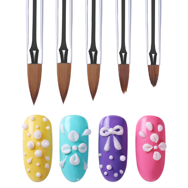 5Pcs UV Gel Nail Brush Pen Nail Art Carving Flower Drawing Painting Brush Multi-Size Bristle Black Handle Manicure Nail Tool