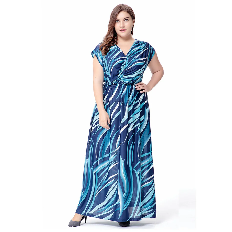 2017 Womens Summer Beach Clothing Bohemian Striped Print V Neck Maxi