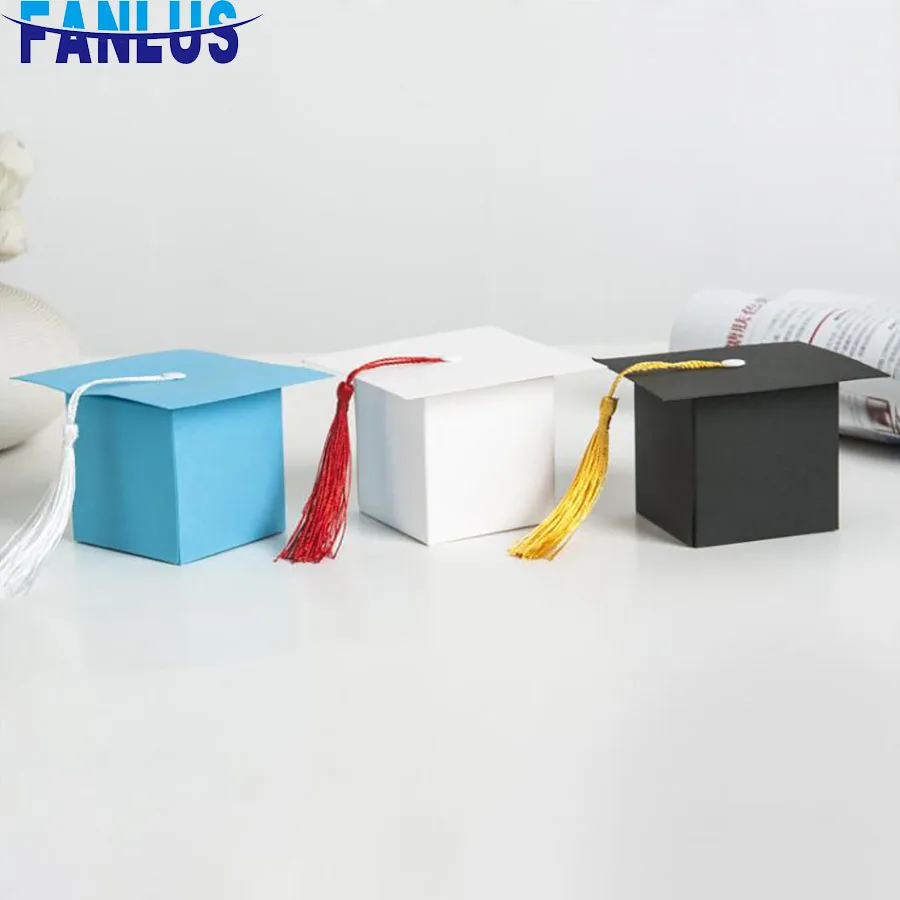 

50pcs/lot Paperboard Blue Graduation Party Bachelor Hat Candy Gift Box Paper Box Paper Bags For Gifts Party Decorations Gifts