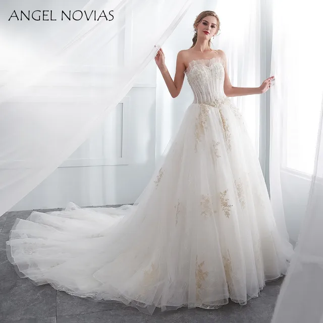 angel novias long white vintage wedding dresses chapel train bridal