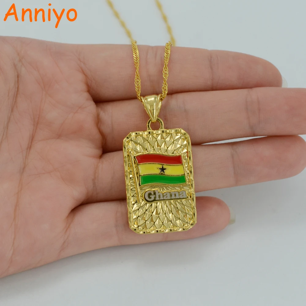 Anniyo Flag of Ghana Pendant Necklace Gold Color Ghana Flag Jewelry