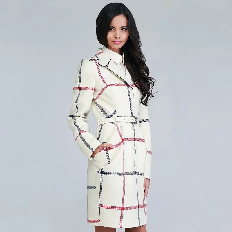 2015 Women's Winter Coat European Style Contrast Color Plaid Long Women
