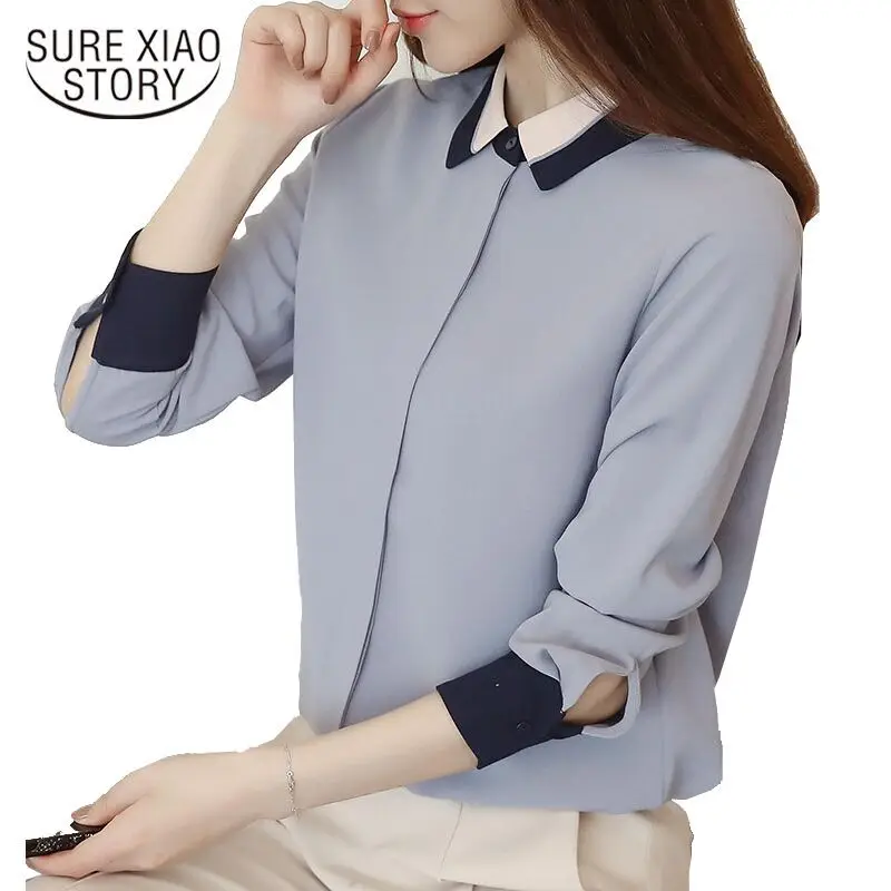 

new arrived 2018 spring chiffon shirt female long sleeved causal blouse office lady elegant fashion slim tops d303 30