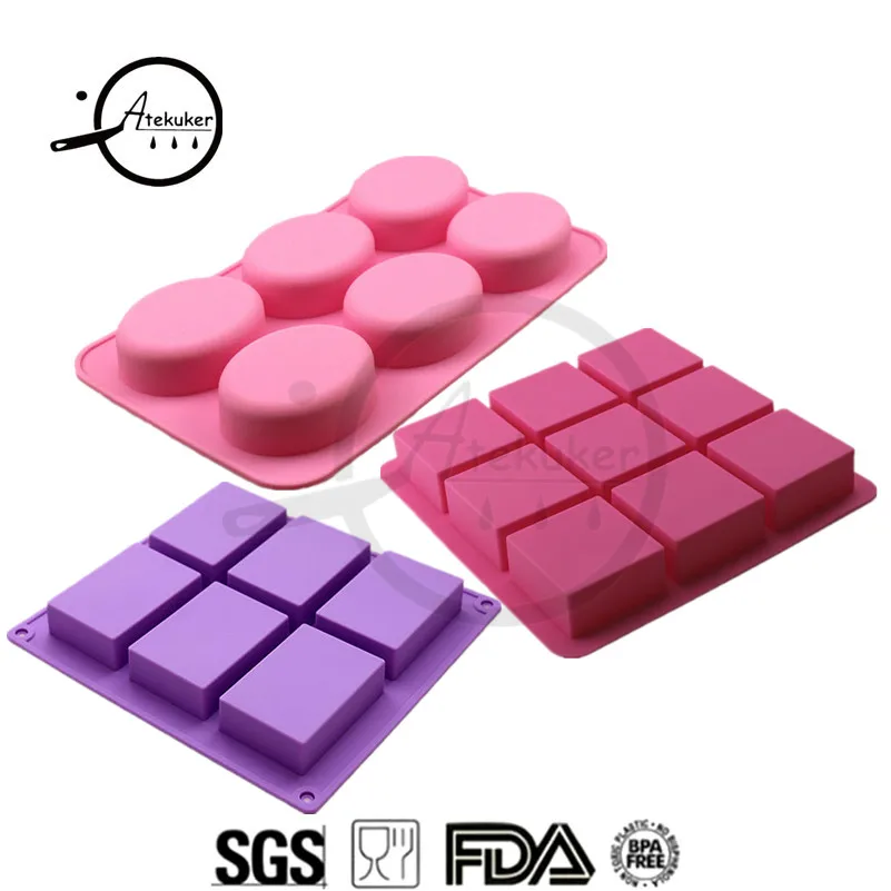 

Atekuker 3Pcs/set Rectangle Square Ellipse Soap Form Silicone Molds For Baking Cake Ice Moulds Silicone Form For Soap Making