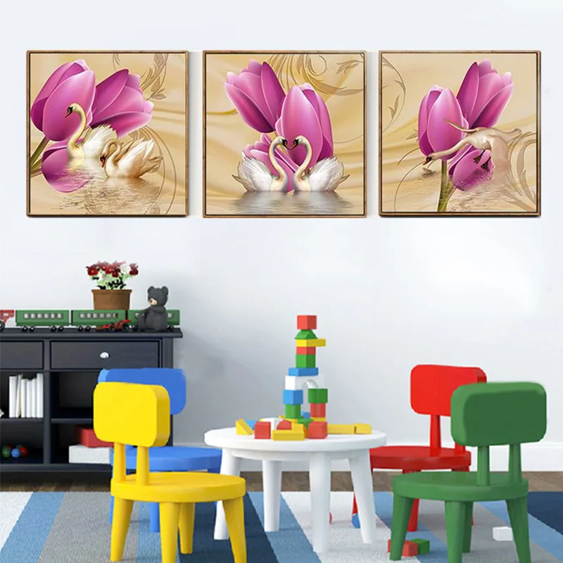 

Tulip Three-Piece Painting Diamond Painting Sticky Crystals Full of Crystals Plant Flower Diamond Embroidered New Style Diamond