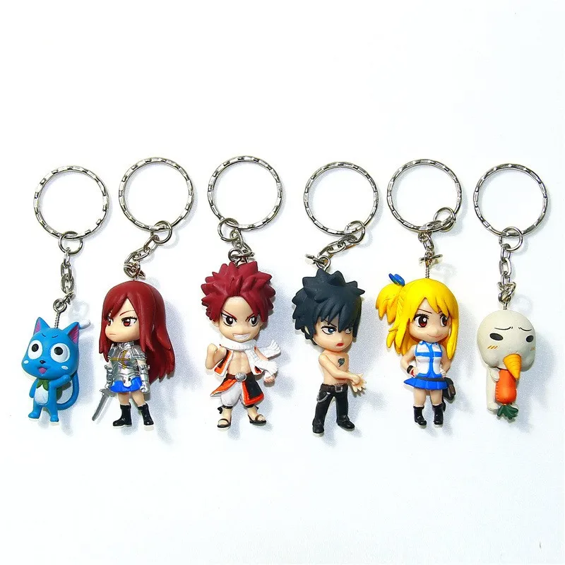Anime Fairy Tail Figuras Toys Natsu Happy Lucy Gray Elza Fairy Tail Keychain  Action Figures Model Dolls Brinquedos Gift 6pcslot  (5)