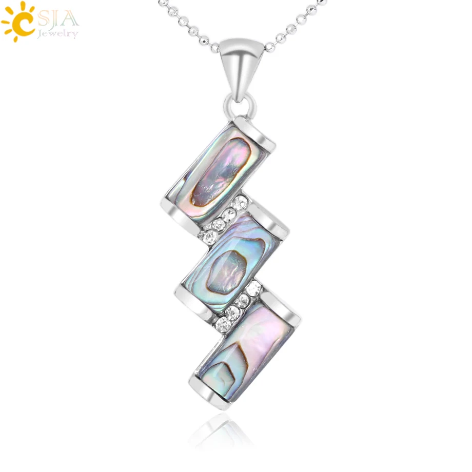 

CSJA Natural Paua Abalone Shell Pendulum Necklaces Pendants Raw Mother of Pearl Seashell Rhinestone CZ Beads Jewellery Gift F292