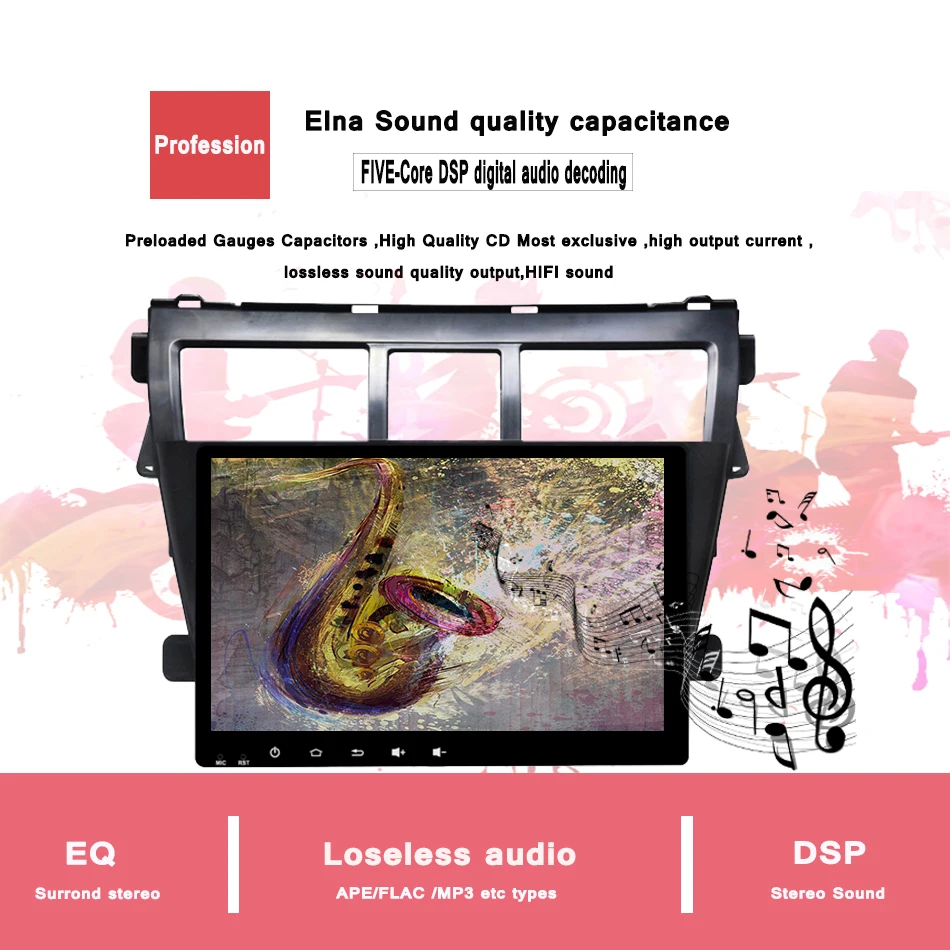 Perfect Auto 2 Din Android 9.0 Audio Car DVD Player for Toyota Vios 2007 2008 - 2012 with Gps Navigation System Stereo Bluetooth Radio 4