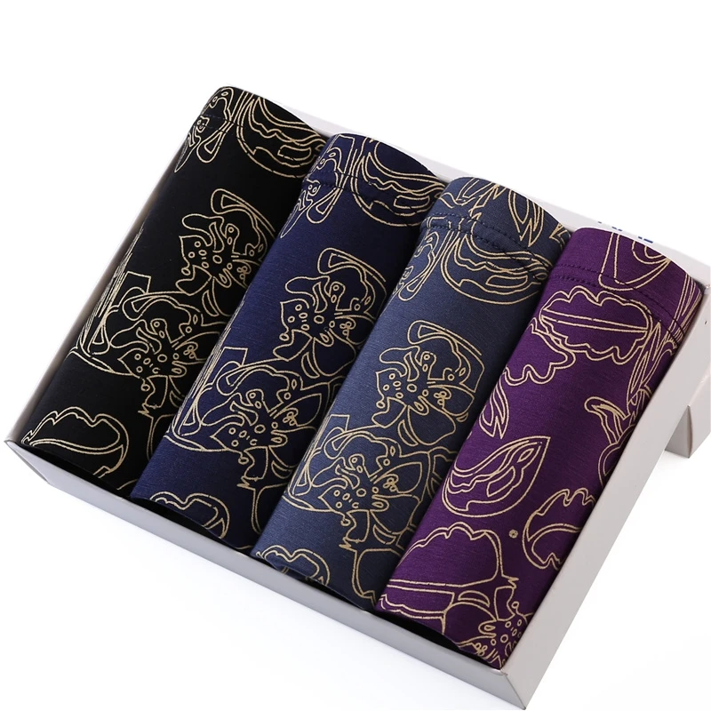 Baratos Ropa interior hombres 4 unids lote moda respirable calzoncillos Calzoncillos Boxers calzoncillos estampados masculinos bóxer de la marca pantalones cortos ropa interior para hombres