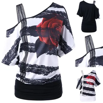

Womail Women top t-shirt Summer Fashion Casual Short Sleeve Skew Neck Strapless Floral Print T-Shirt Tops 2020 f3