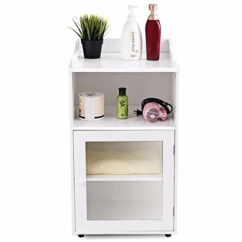 Giantex Bathroom Floor Cabinet End Table Storage Adjustable Shelf Organizer W/Door White HW59316
