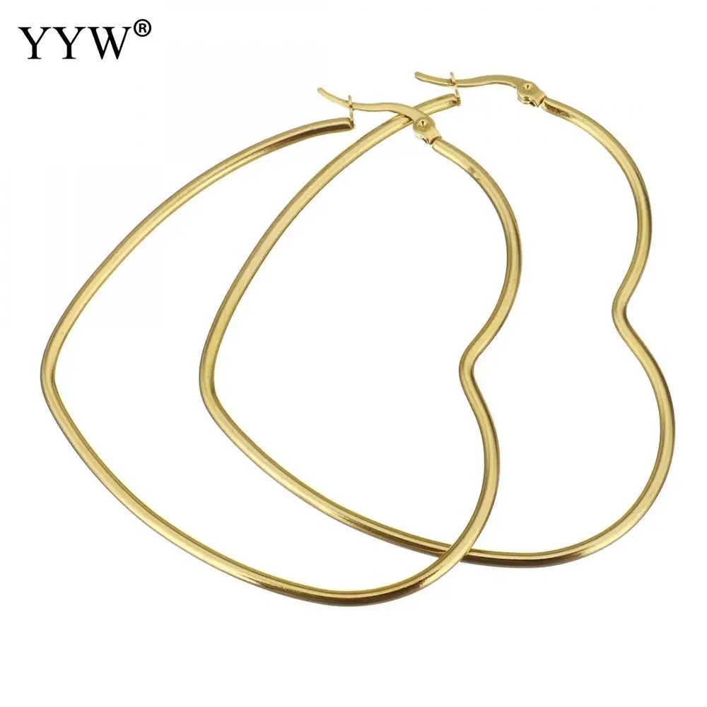 

Fashion Stainless Steel Earrings for women party jewelry gold/silver color big heart statement Brincos hoop 58x65mm 48x55mm