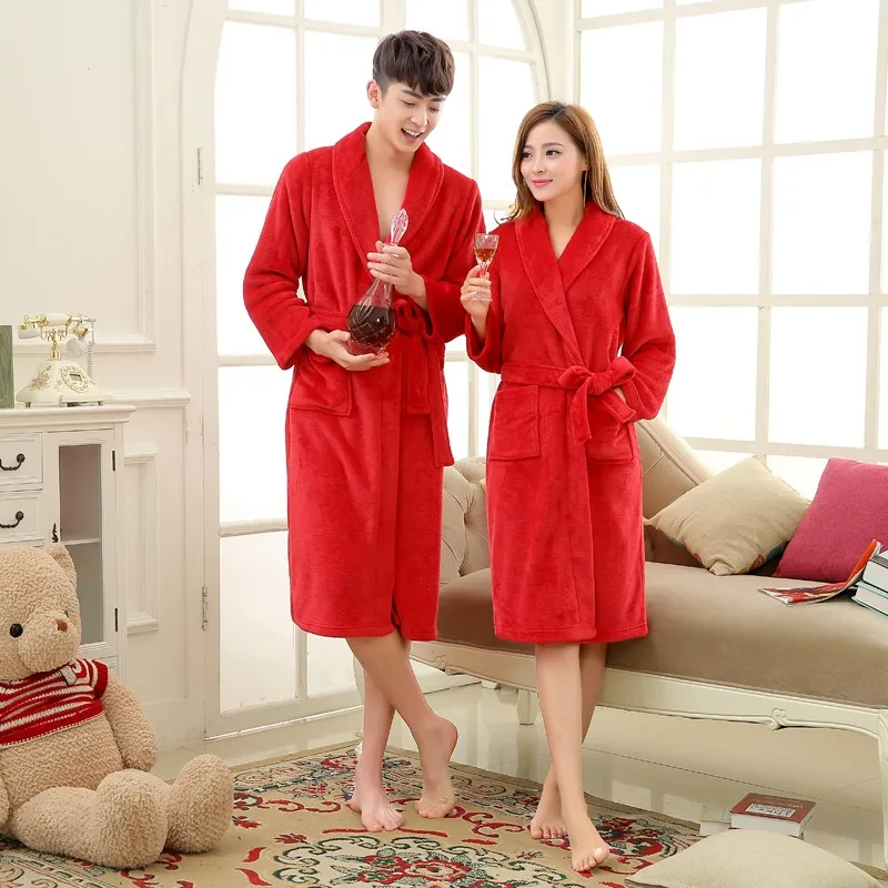 mens pjs sale On Sale Men Women Luxury Winter Bathrobe Mens Warm Silk Flannel Long Kimono Bath Robe Male Bathrobes Lovers Night Dressing Gown mens silk pajamas