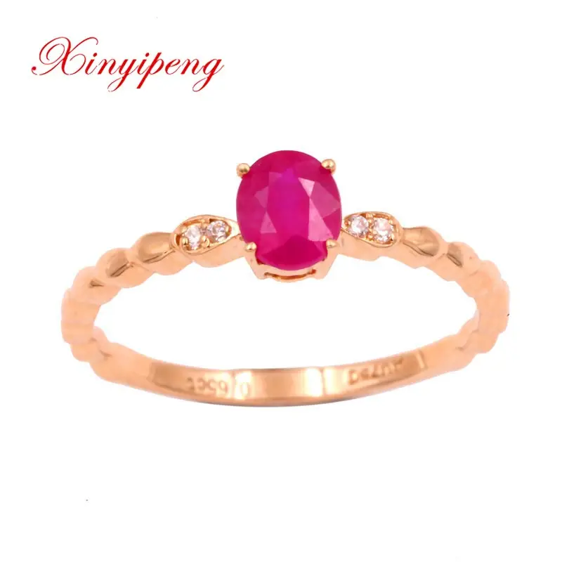 Xin yi Пэн розовое золото 18 карат инкрустированные кольцо из природного рубина Женщины Кольцо простые и изящные Подарок на годовщину Au750