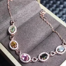 Натуральные разноцветные турмалины браслет с драгоценными камнями браслет из натурального драгоценного камня 925 стерлингового серебра Мода Круглый Сердце женщин сердце ювелирные изделия