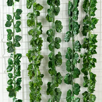 

2M 12 pcs Artificial Ivy green Leaf Garland Plants Vine Fake Foliage Flowers Home Decor Plastic Artificial Flower Rattan string