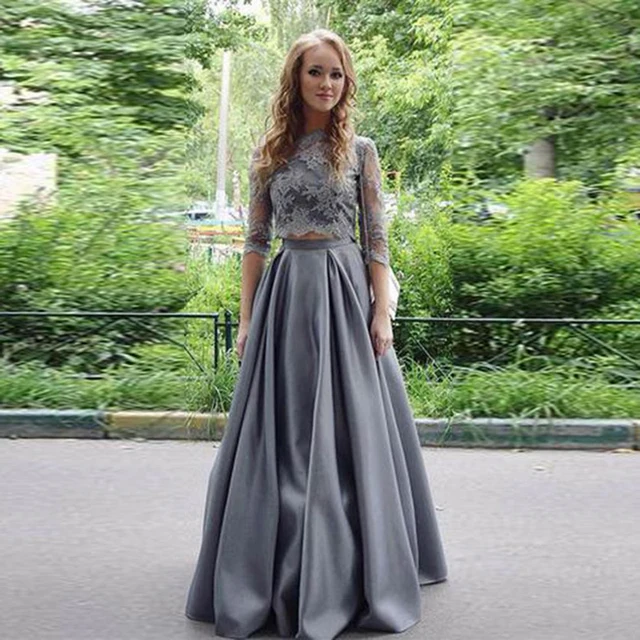 Dark Gray Satin Long Skirts Womens Zipper Waist Floor Length Maxi Skirt