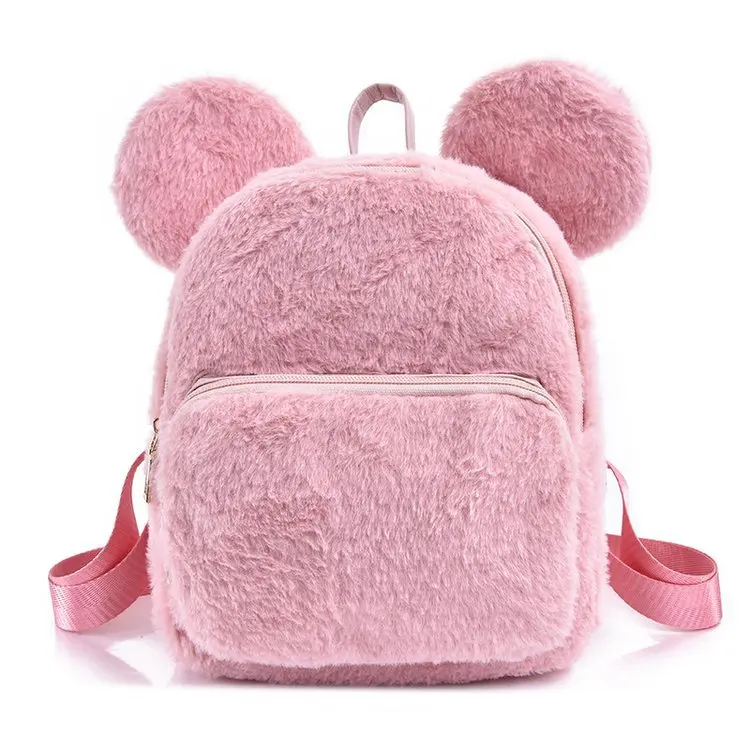 Женский рюкзак из искусственного меха, зимняя мягкая женская сумка, милый плюшевый рюкзак с мультипликационным принтом, мини-школьная сумка, розовый, черный рюкзак Mochila M333 - Цвет: pink