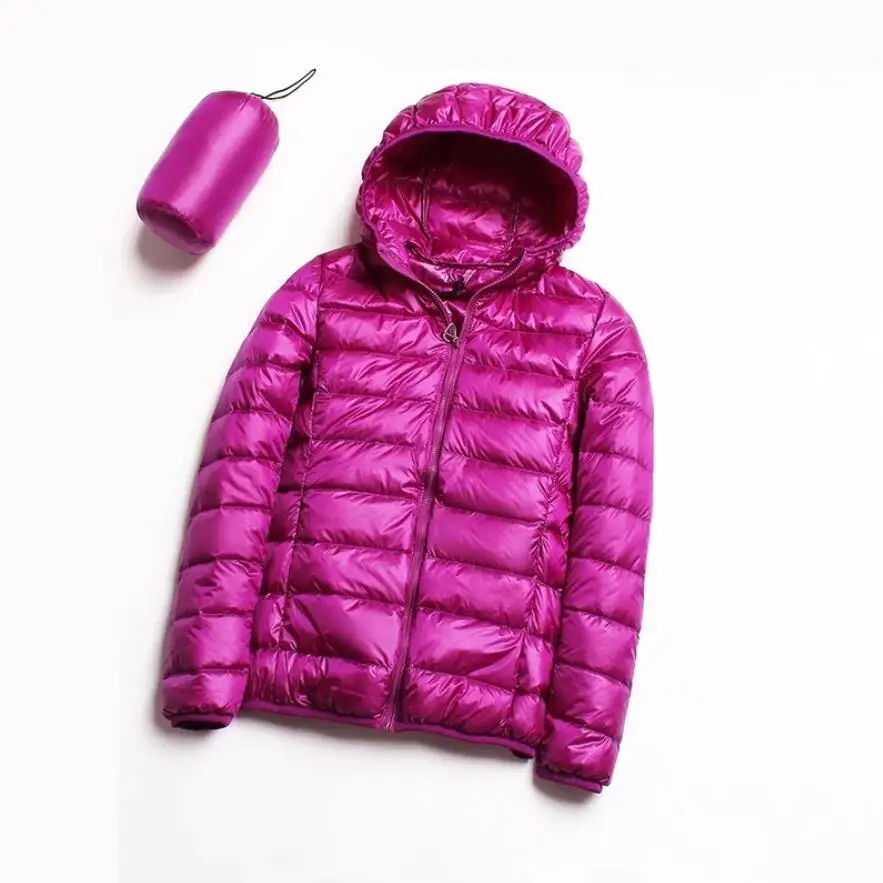 Зимний женский пуховик, ультра-светильник, белое пуховое пальто, женские куртки с капюшоном, Дамское теплое пальто, парка, Женская однотонная верхняя одежда, куртка - Цвет: Фиолетовый