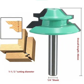 

1PC 45 Degree Lock Miter Router Bit 1-1/2" Diameter 1/4" Shank Green Wood Cutter For Woodworking Drilling Power Tools