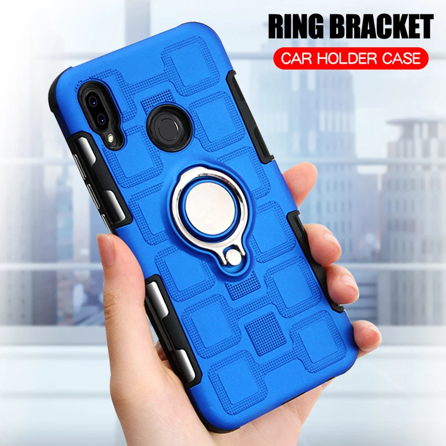 

For Huawei P20 Lite Luxury Shockproof Case For Huawei Nova 3E Cover Silicon Armor Ring Bracket Case For Huawei P20 Lite Nova 3E