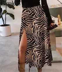 2019 женские прямые юбки с принтом зебры, Женская юбка до середины икры, тонкая юбка с разрезом