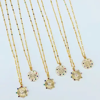 

Gold filled fashion jewelry colorful mutli color cz Round star signet Coin pendant Vintage modern jewelry