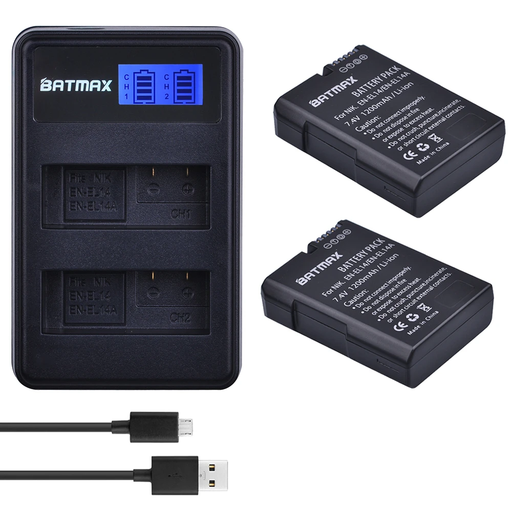 2X EN-EL14 EN-EL14a ENEL14 EN EL14 EL14a Battery + LCD USB Dual Charger for Nikon D3100 D3200 D3300 D5100 D5200 D5300 P7000