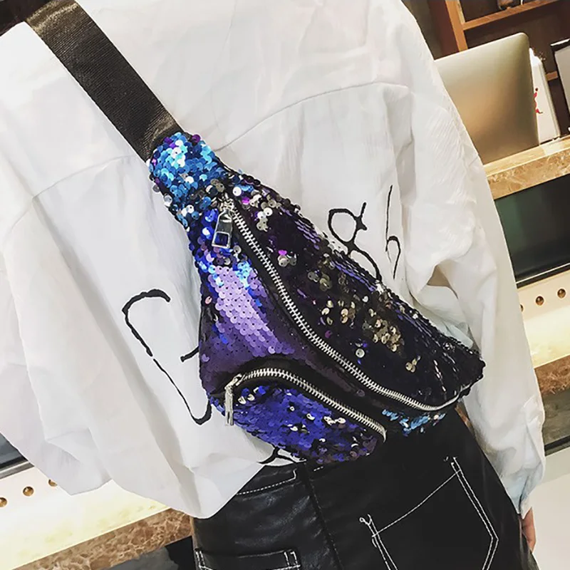 

Waist Packs Women Fashion Sequins Mobile Phone Waist Bag Multi-functional High Capacity Lady Chest Bag Coin Purse Waist Packs