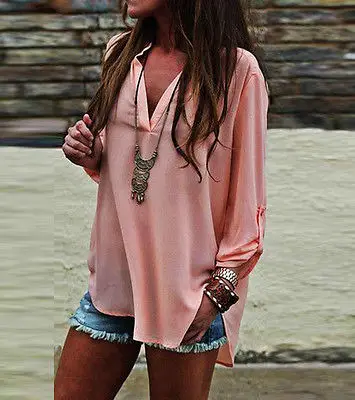 

NEW Women's Loose Long Sleeve Chiffon Tops Casual Blouse Shirt Tops Fashion Blouse 2016