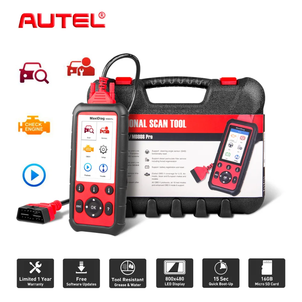 Autel MD808 Pro All System OBD2 Scanner Car Diagnostic Tool  Combination of MaxiCheck Pro and MD802 for Engine,Transmission
