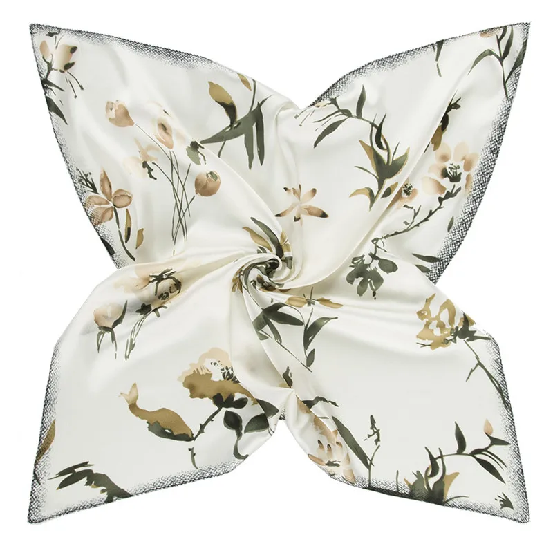 

60cm 2019 New Brand Women Twill Silk Scarf Small Floral Printing Bandana Neckerchief Scarf Fashion Kerchief Square Scarves