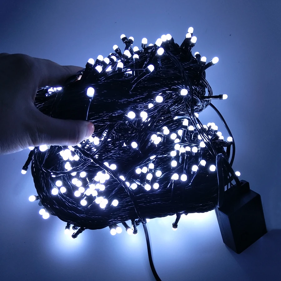 Luzes da Corda Festa de Casamento do Feriado Luz de Fadas Thrisdar Preto Natal Led Guirlanda Corda 100m 500leds Fio 7 feriado luz de fadas guirlanda corda