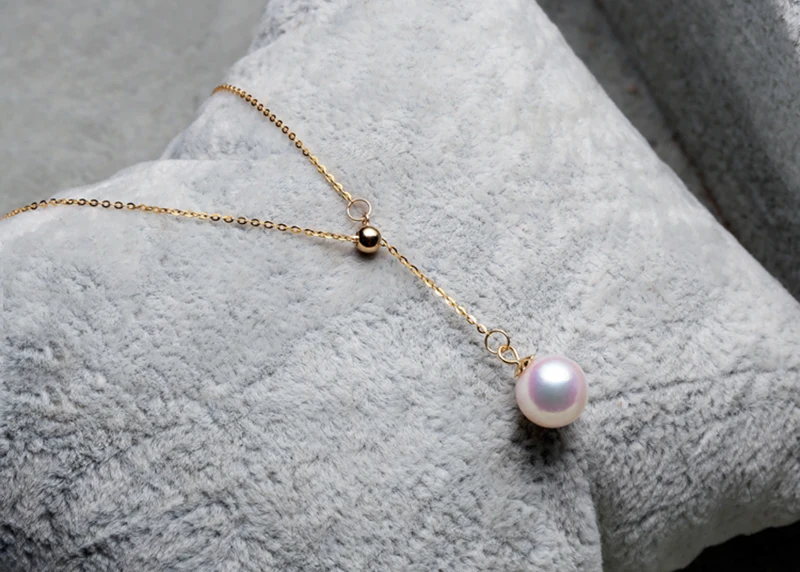 YELLOW GOLD Y necklace white pearl