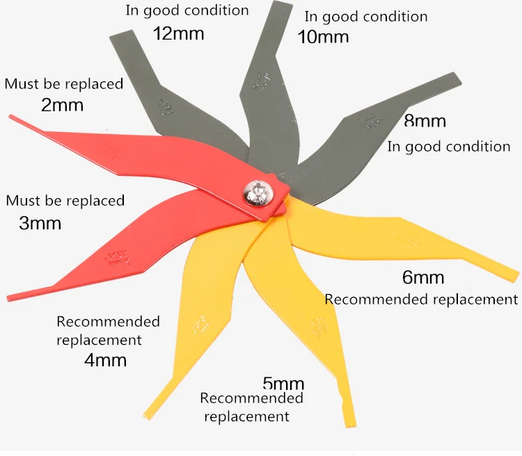8-в-1 практичный Авто тормозных колодок щуп подкладка Толщина датчик одежда измерительный прибор измерить линейкой автомобиля Защита Инструмент